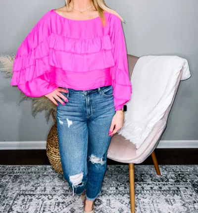 Mustard Seed Lola Tiered Ruffle Batwing Sleeve Top In Pink