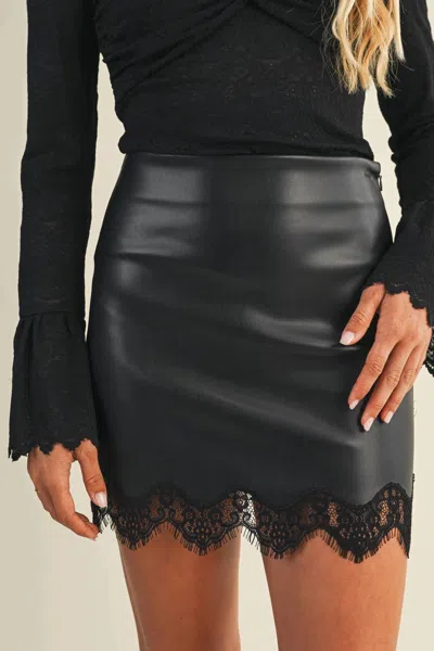 Mustard Seed Marlena Vegan Leather Lace Trim Mini Skirt In Black