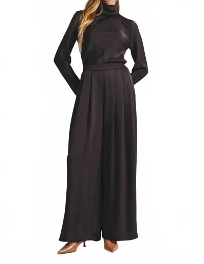 Mustard Seed Martica Wide Leg Matte Satin Pants In Dark Chocolate In Black