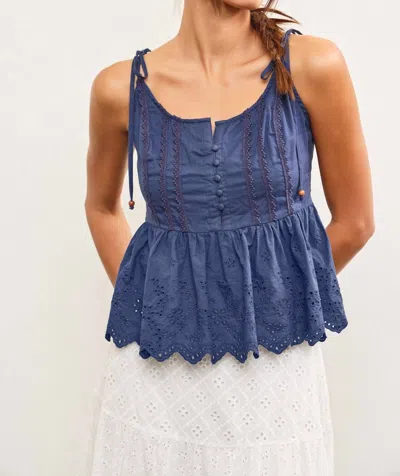 Mustard Seed Naughty Eyelet Tank Top In Navy In Blue