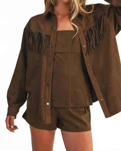 Mustard Seed Oakley Studded Fringe Jacket In Dark Oak In Brown