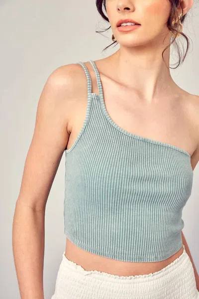 Mustard Seed One Shoulder Ribbed Tank Top In Basil In Green