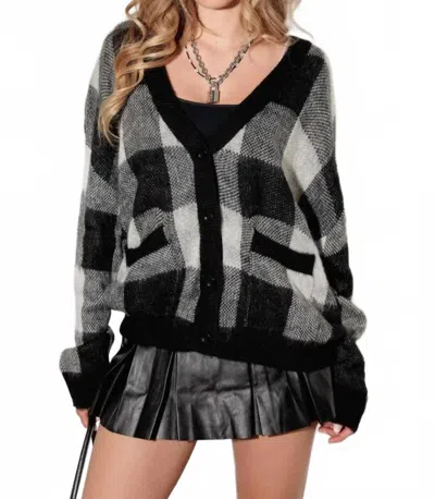 Mustard Seed Paris Buffalo Plaid Button Up Cardigan In Black