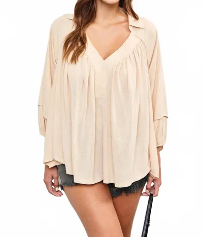 Mustard Seed Penny Puffed Sleeve Shirring Top In Beige In Neutral