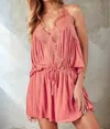 Mustard Seed Phoebe Boho Lace Romper In Sunset In Pink