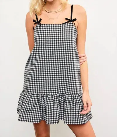 Mustard Seed Ribbon Strap Ruffle Hem Plaid Dress In Black