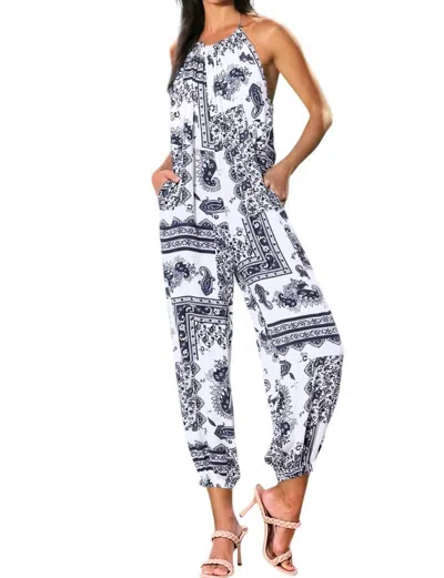 Mustard Seed Riley Paisley Print Halter Jumpsuit In Black