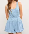Mustard Seed Ruffle Hem Romper In Denim In Multi