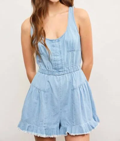Mustard Seed Ruffle Hem Romper In Denim In Multi
