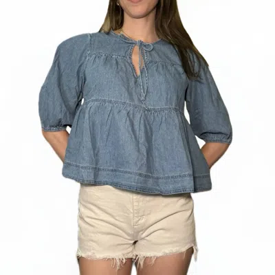 Mustard Seed Ruffle Hem Tie Closure Denim Top In Blue