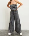 Mustard Seed Ruffled Top Wide Leg Pants Set In Charcoal