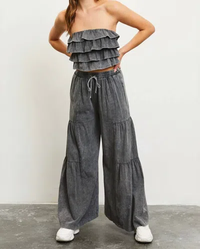 Mustard Seed Ruffled Top Wide Leg Pants Set In Charcoal