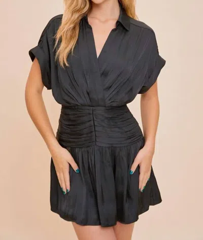 Mustard Seed Shirring Wrap Dress In Black