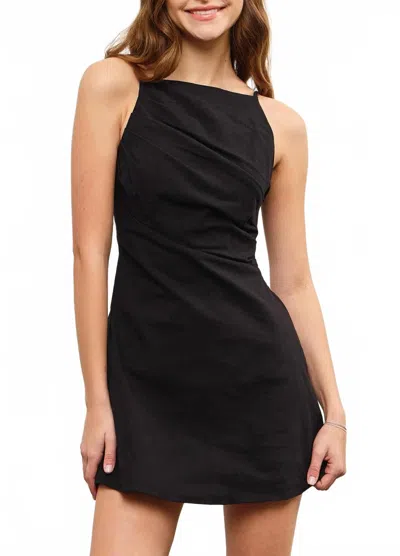 Mustard Seed Sleeveless Gathered Asymmetric Mini Dress In Black
