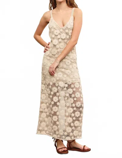 Mustard Seed Solid Crochet Floral Slit Midi Dress In Natural In Neutral