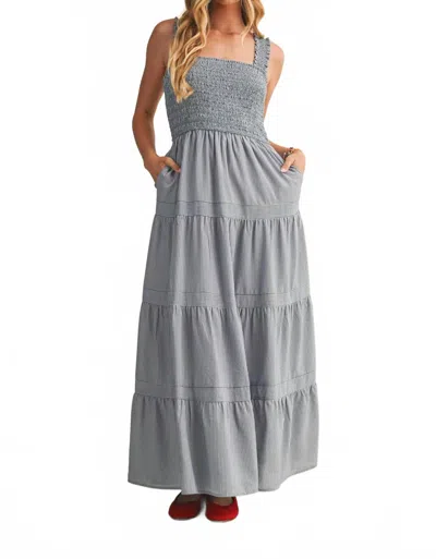 Mustard Seed Square Neck Smocked Tiered Maxi Dress In Denim In Gray
