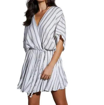 Mustard Seed Stripe V-neck Dress In White,navy In Multi