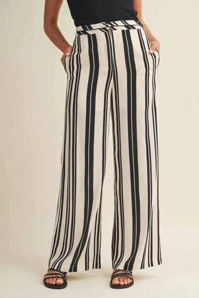 Mustard Seed Striped High Waist Wide Leg Pants In Black & White In Multi