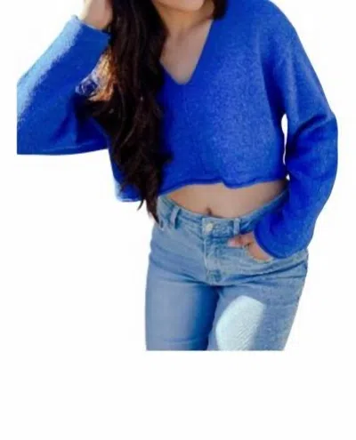Mustard Seed The It's Giving Soft Cropped Sweater In Cobalt Blue