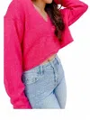 MUSTARD SEED THE IT'S GIVING SOFT CROPPED SWEATER IN HOT PINK