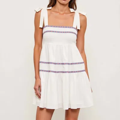 Mustard Seed Tied Shoulder Tiered Dress In White
