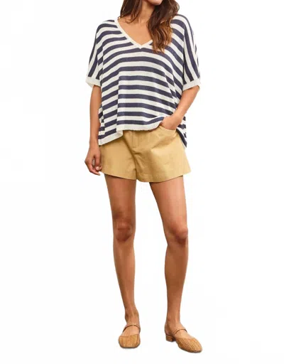 Mustard Seed V Neck Oversized Stripe Sweater Top In Multi