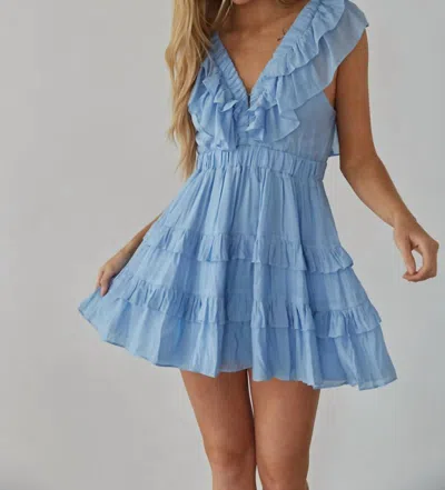 Mustard Seed V-neck Ruffle Tiered Mini Dress In Blue