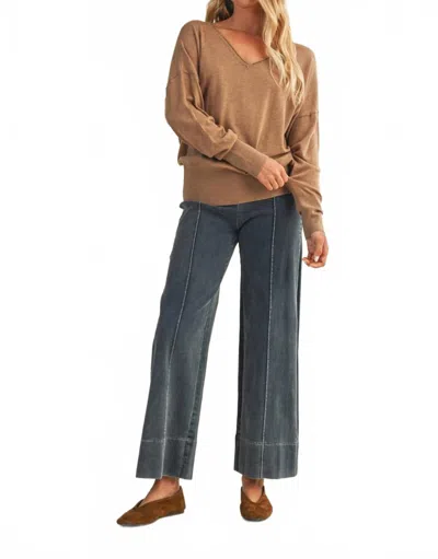 Mustard Seed V-neck Solid Sweater In Latte In Brown