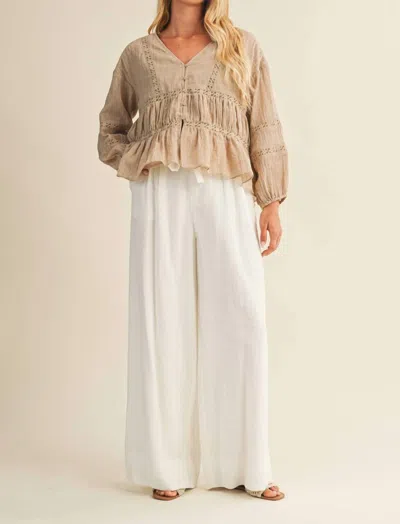 Mustard Seed V Ruffle Neck Blouse In Light Taupe In Brown