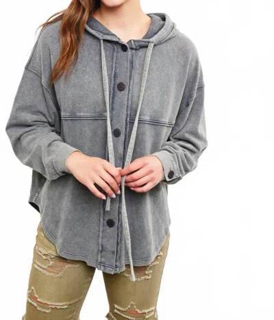 Mustard Seed Waffle Mineral Wash Shacket In Vintage Grey In Gray