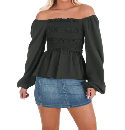 Mustard Seed Wear Anywhere Smocked Babydoll Top In Olive In Green