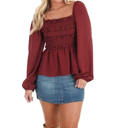 Mustard Seed Wear Anywhere Smocked Babydoll Top In Rosewood In Burgundy