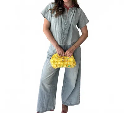 Mustard Seed Willow Washed Denim Top In Grey In Multi