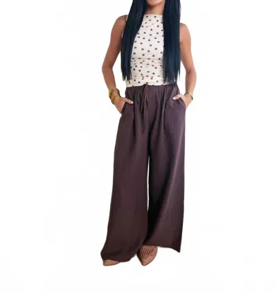 Mustard Seed Women's Gathered Drawstring Wide Leg Trouser In Dark Espresso In Black