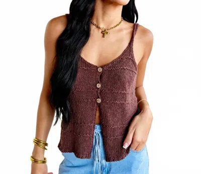 Mustard Seed Women's Tiered Textured Button-front Sweater Knit Camisole In Dusty Wood In Burgundy
