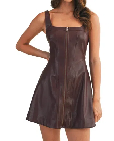 Mustard Seed Zip Up Front Faux Leather Dress In Brown