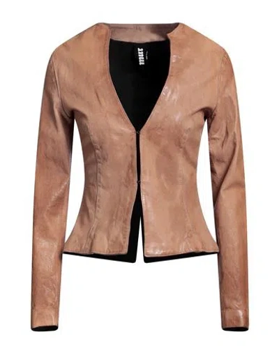 Mut Woman Jacket Camel Size 6 Soft Leather In Beige