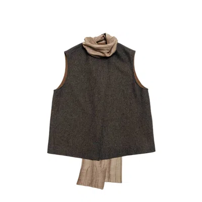 Mute By Jl Women's August Wool Vest With Scarf Dark Brown