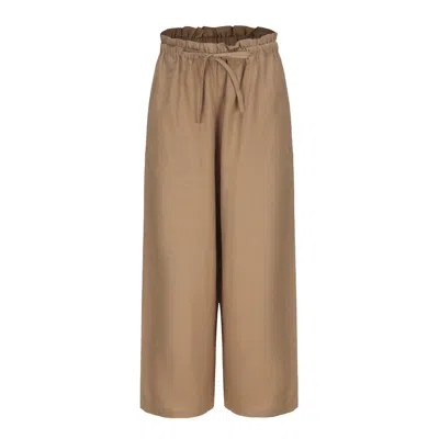 Mute By Jl Women's Brown Ramie Cotton Pants- Khaki