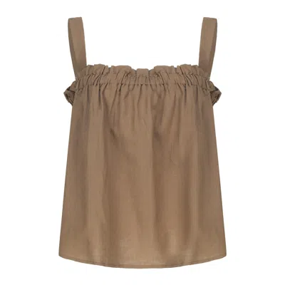 Mute By Jl Women's Brown Ramie Cotton Top- Khaki