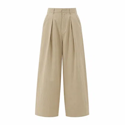 Mute By Jl Women's Neutrals Cotton Pleated Wide Leg Trousers Khaki In Yellow