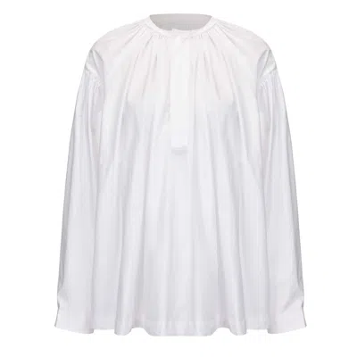 Mute By Jl Women's White Raw Edge Cotton Gathered Blouse