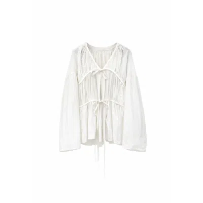 Mute By Jl Women's White Textured Cotton Tie-front Blouse