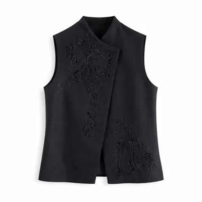 Mute By Jl Women's Wool Silk Embroidery Top Black