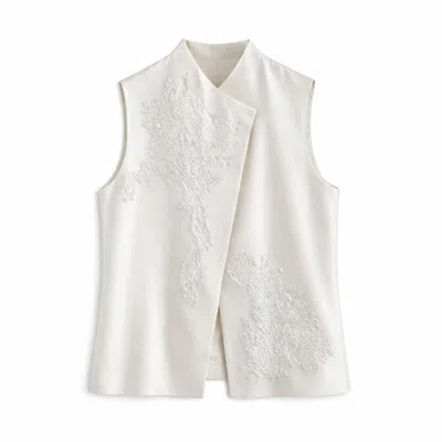 Mute By Jl Women's Wool Silk Embroidery Top White