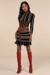 Mutma Shada Black Multi Striped Knit Wool-blend Fringe Mini Skirt In Black