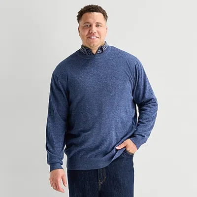 Mutual Weave Big And Tall Mens Crew Neck Long Sleeve Pullover Sweater In Blue