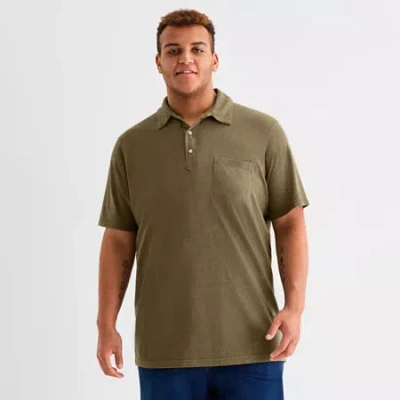 Mutual Weave Big And Tall Mens Regular Fit Easy-on + Easy-off Adaptive Short Sleeve Polo Shirt In Green