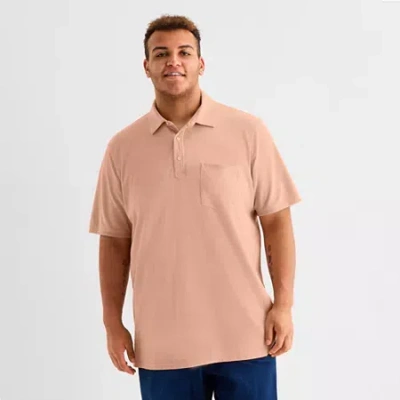 Mutual Weave Big And Tall Mens Regular Fit Easy-on + Easy-off Adaptive Short Sleeve Polo Shirt In Pink