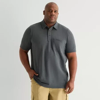 Mutual Weave Big And Tall Mens Regular Fit Easy-on + Easy-off Adaptive Elbow Sleeve Polo Shirt In Gray